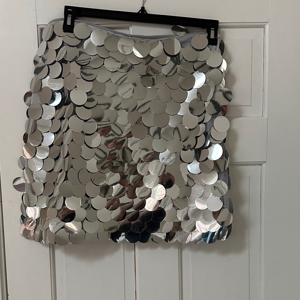 Blu Pepper Silver Disc Sequin Mini Skirt View 2